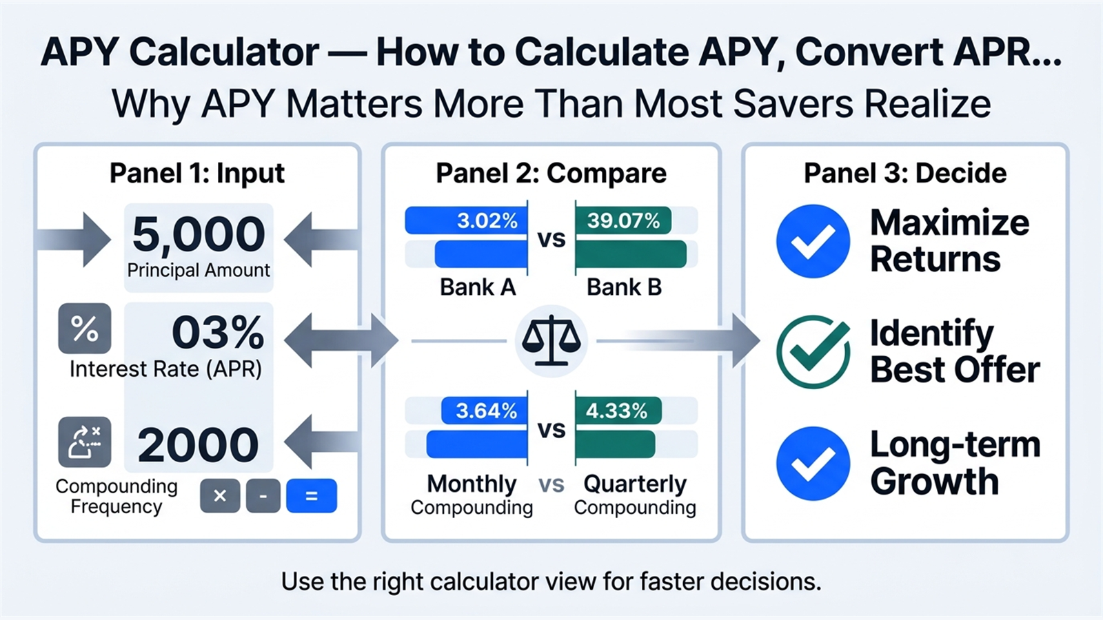 Illustration showing a practical workflow from inputs to side-by-side scenario comparison.